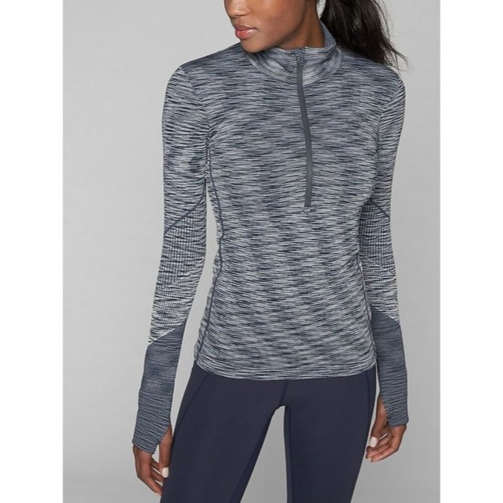 Athleta Women's Jacket Gray Flurry Half Zip Base Layer Mock Neck Long Sleeve